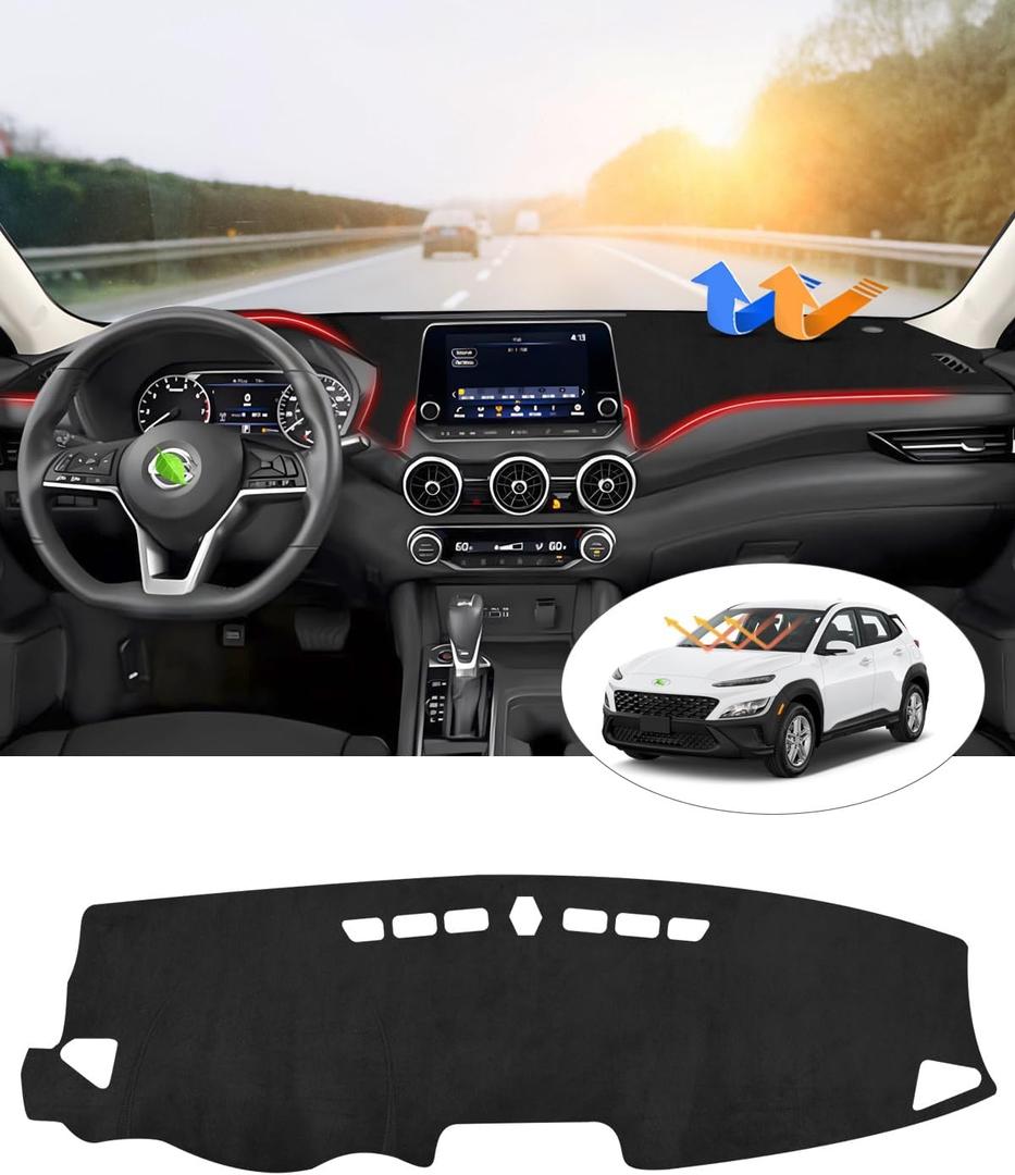 CARTIST Dash Cover Fits for 2018-2021 2022 2023 Hyundai Kona (No HUD) Dashboard Cover Mat Non-Slip Pad Carpet Anti-Glare
