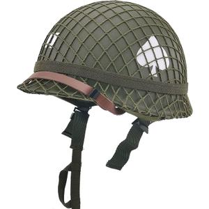 WW2 US Army M1 Helmet, WW2 Gear, WW2 Uniform, WW2 Helmet Metal Steel Shell Replica with Net/Canvas Chin Strap/Cat Eye Band DIY Painting