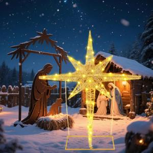 36 Inch Large Christmas Bethlehem Star Theme Light Giant LED Xmas Star of Bethlehem Hanging Ornaments Outdoor Decoration Christmas Lights for Holiday Lawn Patio Porch Garden Home