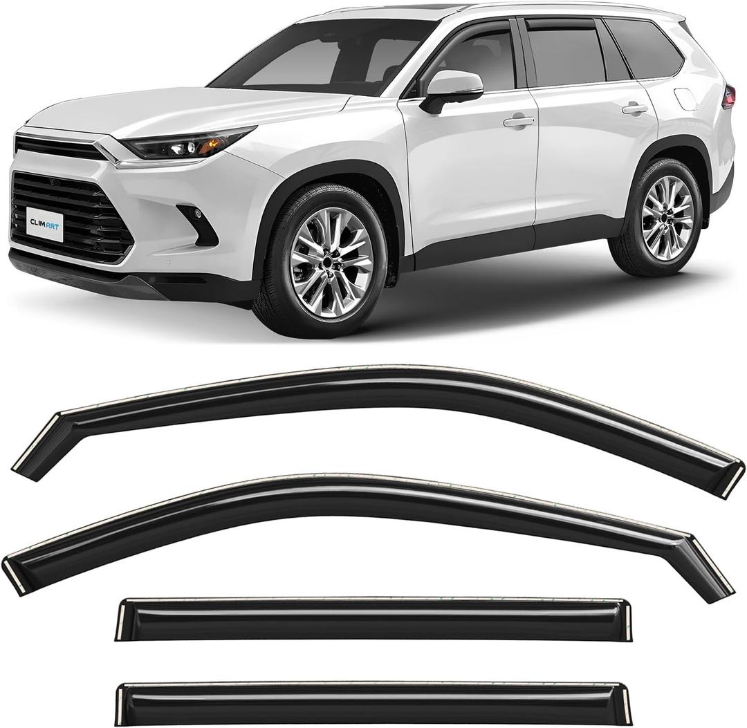 CLIM ART in-Channel Incredibly Durable Rain Guards for Toyota Grand Highlander 2024-2026, Original Window Deflectors, Vent Deflector, Vent Window Visors, Dark Smoke Car Accessories, 4 pcs - 624395