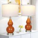 Double Gourd Ceramic Table Lamps Set of 2, Modern Red Bedside Lamps for Nightstand, Contemporary Nightstand Lamps for Bedroom Living Room (Bulb Included)