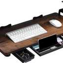 Keyboard Tray Under Desk with Drawer,26.77" X 11.81"Large Size Keyboard Tray with C Clamp-on Mount, Easy to Install, for Home Office (Mahogany)
