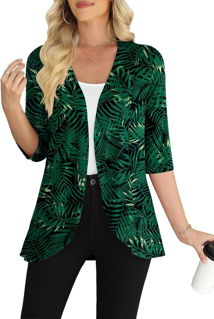 Yincro Women's Casual 3/4 Sleeve Cardigan Lightweight Soft Open Front Cardigans (XX-Large, Green Leaf)