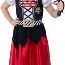 Lingway Toys Girls Deluxe Pirate Costume,Buccaneer Princess Dress for Kids (S 5-6)