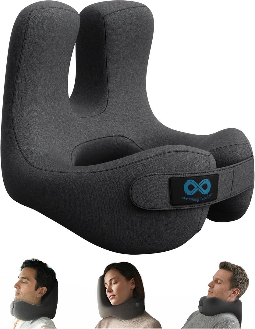 Everlasting Comfort Upgraded Neck Pillow for Airplanes Memory Foam Travel Headrest for Flying Portable Multi-Position Travel Pillows with 360Support Long Flight Essentials for Sleep & Home Use