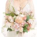 Ling's Moment Blush Pink Wedding Bouquets for Bride, Blush and Cream Bridal Bouquets for Bride, 15 Inch Free Form Artificial Wedding Flower Bouquet (Medium 15 Inch, Pk-blush)