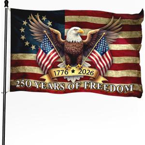 250th Anniversary American Flag, 1776-2026 USA 250 Years of Freedom Flag, Made from 100% Polyester with Brass Grommets Fade Resistant, Indoor Outdoor Patriotic Eagle 5th of July Decoration