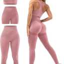 3 Piece Workout Sets for Women Butt Lifting Leggings with High Impact Sports Bra Gym Shorts
 (M)
