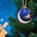 2 x Stained Glass Christmas Decorations, Santa Claus On The Moon Star Suncatcher for Window Christmas Tree Hanging Ornaments Blue Sun Catcher Xmas Decor Gifts for Women Men Mom Nana Friend (3.1x3.5 IN)