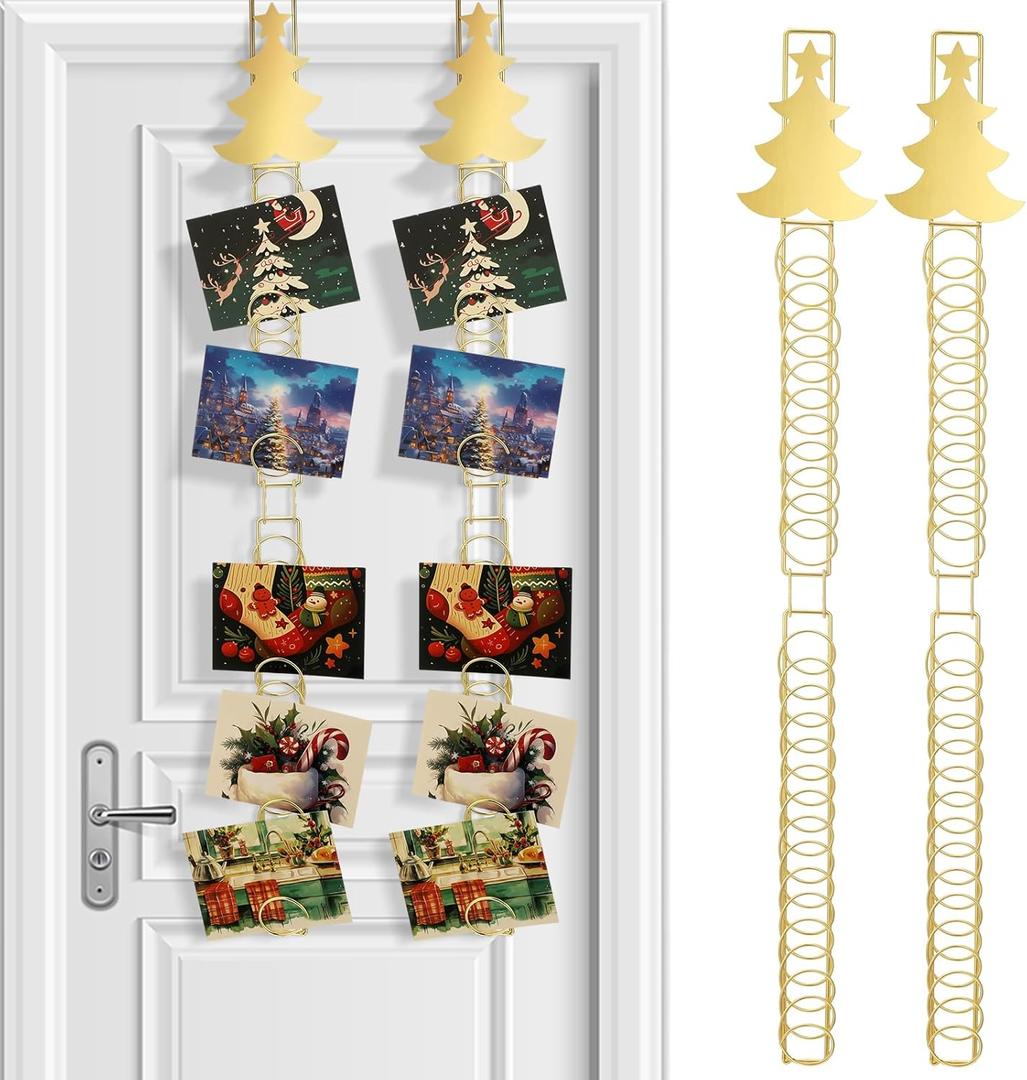 Christmas Card Holder with Over Door Hooks 23.62 Inches Christmas Metal Hanging Picture Display Decorative Wall Photo Display for Window Xmas Tree Decorations Ornament
