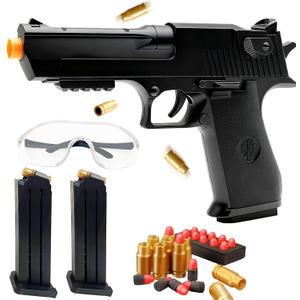 Manual Shell Ejecting Tactical Toy Blaster - Desert Black with Orange Tip, Includes 2 Mags, 50 Foam Darts, 40 Shells & Goggles for Realistic Target Play, Christmas Birthday Gift
