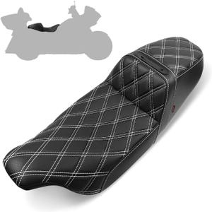 Motorcycle Seat Upgraded One-Piece Driver and Passenger Seat with Diamond Pattern Stitching Fit for Harley Touring Electra Glide 1997-2007 Road Glide 1998-2007(White Diamond Stitching)