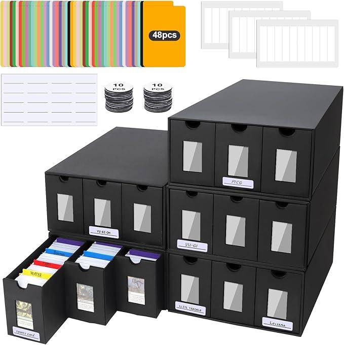 Trading Card Storage Box, 15000+ Cards Deck Box for MTG Commander, Trading Cards Organizer with 48 Card Dividers, Labels & Tapes, Visible Card Deck Boxes for MTG TCG PTCG Sport Cards