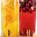 2 Gallon 2 Pack large Glass Drink dispenser for parties,Beverage Dispenser With Wood Stand,Water Dispensers with spigot,lemonade dispenser,juice containers & water pitcher with lid