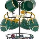 Mug Holder Tree, Coffee Cup Holder for Countertop, 360 Rotating Metal Coffee Mug Rack with 10 Hooks, 3 Tier Cup Rack Bar Station Organizer, Kitchen Counter Decor