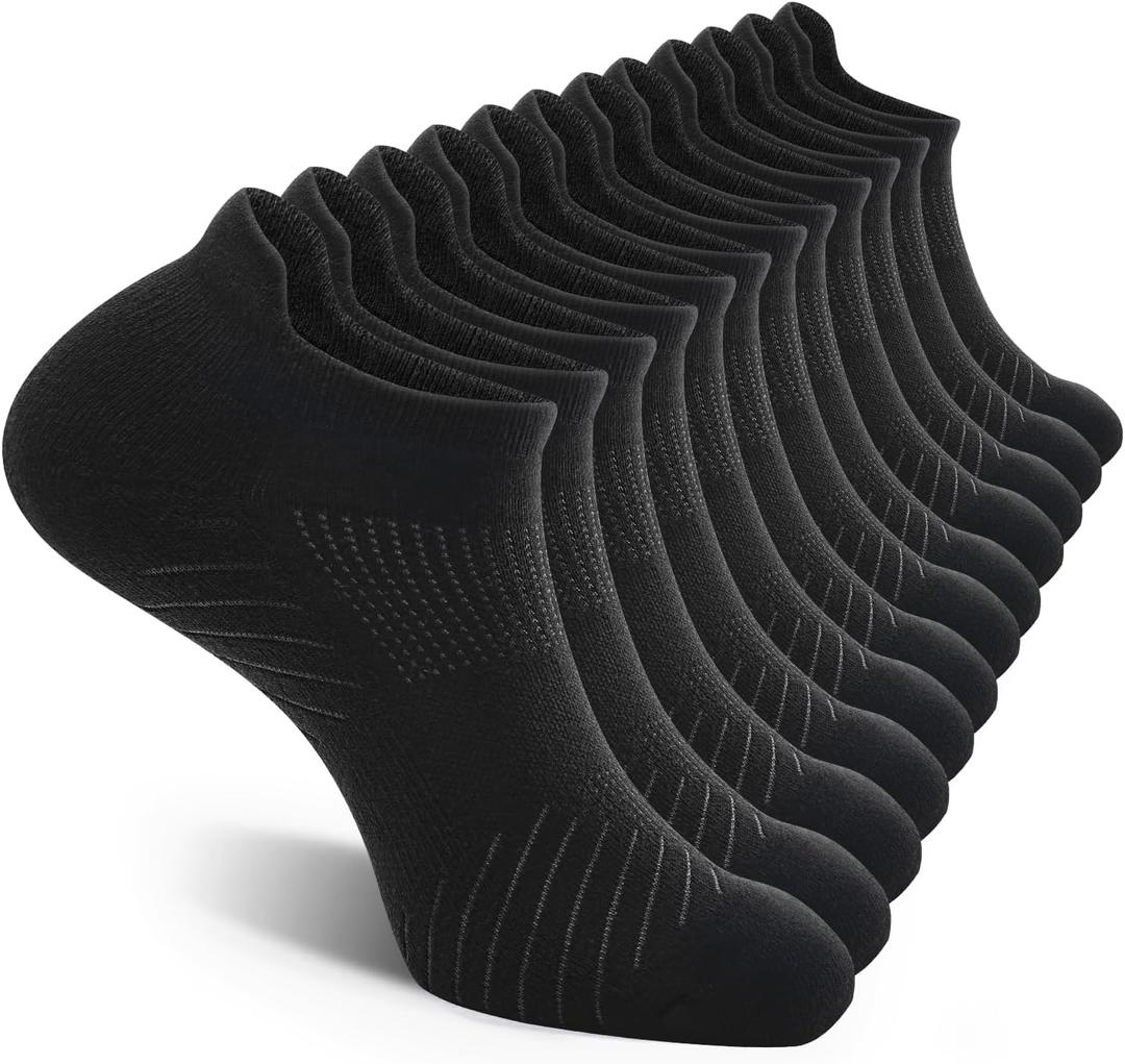 FITRELL 6 Pack Men's Athletic Running Ankle Socks Low Cut Cushioned Wicking Anti-Blister Breathable Sport Socks (Large, Black)