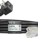 PLUGTUL NEMA 6-20 Extension Cord 10FT, Heavy Duty Extension Cord with Lighted Outlet, 20A/250V, 12Gauge SJTW, ETL Listed, 6-20P to 6-15/20R (T Blade Female Adapter) - Black