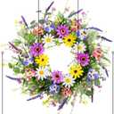 Yawwind 22 Inches Summer Wreaths for Front Door Farmhouse Summer Door Wreath Colorful Spring Floral Wreath with Wildflower Pansy Orchid for Window Porches Indoor Decoration