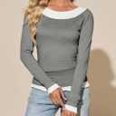 Tankaneo Womens Long Sleeve Shirts Crewneck Patchwork Casual Fitted Tunic Tops Ruffle Lightweight Outfits (Gray, L)