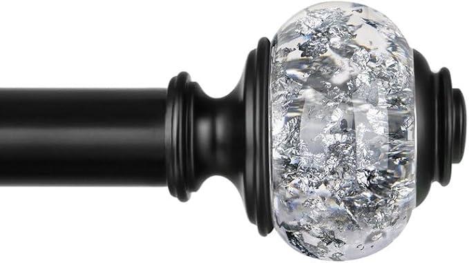  1 Inch Curtain Rods 742 in-120in Telescoping Single Drapery Rod, USFOOK Black Curtain Rods for Windows 69 to 140 Inches, Decorative Translucent Finials