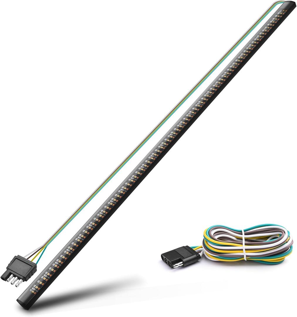 MICTUNING 60 Inches Triple 504 LEDs Tailgate Strip Light Waterproof with 4-Way Flat Connector - 5 Functions Sequential Amber Turn Signal, Red Brake Running, White Reverse Lights