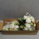 4 Bundles Artificial Peonies Silk Flowers, White Faux Peony Bouquet Florals Arrangements Decor for Farmhouse Home Boho Wedding Table Centerpiece, Fake Plastic Flowers Bulk Vase Decoration (White)