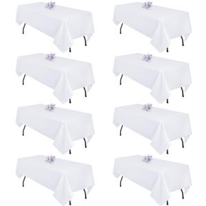 8 Pack White Table Cloth 60x126 Inch Rectangle Tablecloths for 8 Foot Rectangle Tables, Wrinkle Resistant Washable Polyester Fabric Rectangular Table Cover for Dining Banquet Wedding Party