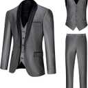 Men's Suit 3 Piece Slim Fit Suits for Men, One Button Solid Shawl Lapel Blazer Jacket Vest Pants Set for Party Wedding (Large, Medium Grey)