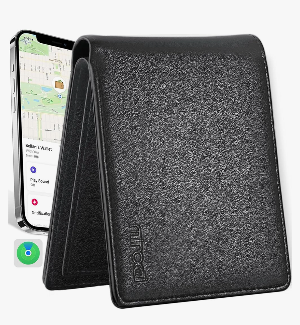 Wallet for Men Upgrade Replacement for AirTag Wallet Built-in Find My Real Time Tracker, RFID Blocking Classic Leather Bifold Stylish Mens Wallet with ID Window 6 Credit Card Holder Coin Pocket