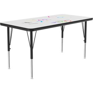 Correll 24"x60" Rectangular, Classroom Dry Erase/Markerboard Top Activity Table, Height Adjustable (19"-29), White Durable High Pressure Laminate, School Furniture, Made in The USA (Black)