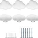 6pcs Ceramic Cabinet Knobs, Cloud Shape Pink Drawer Knobs, Unique Cute Pink Drawer Pulls Handles Nursery Dresser Knob for Kitchen Room Cupboard Closet Vanity Decorative (White Cloud)