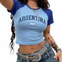 Womens Vintage Baby Tees Mexico Jersey Shirts for Women Mexican Y2k Graphic Crop Tops Cropped Tee 2000s Clothing (Blue, S)