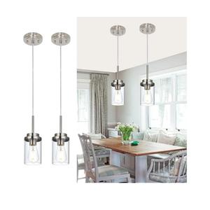 MELUCEE 2 Pack Pendant Lights Kitchen Island Brushed Nickel Adjustable Hanging Ceiling Lamp with Clear Glass Shade, Modern Glass Pendant Lights for Dining Table Hallway Living Room