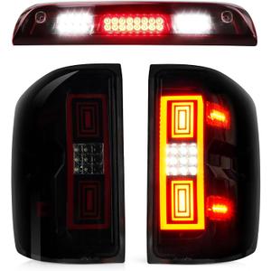 LED Tail Light + 3rd Brake Light Kit Fit for Chevy Silverado 1500 2500 HD 3500 HD 2014-2018, for GMC Sierra 3500 HD 2015-2018 with Dual Wheel [Factory Halogen Model] 3 Pcs, Smoke + Red Lens