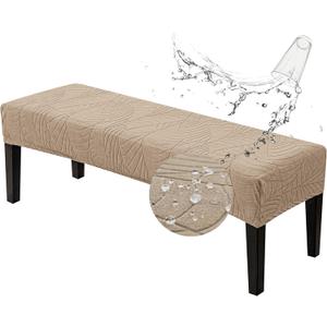 Genina Stretch Jacquard Dining Bench Cover - Anti-Dust Removable Bench Slipcover Washable Bench Seat Protector Cover for Living Room, Bedroom, Kitchen-Khaki (Macrophyte)