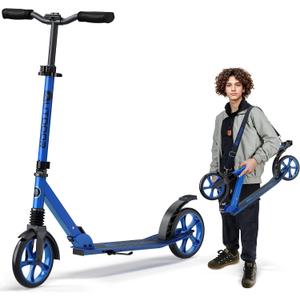Outdoor Cruiser Kick Scooter for Ages 6+, for Kids, Teens, and Adults, Max Load 250 LBS, Foldable, 8-inch Wheels for Kids and Adults, Dual Suspension, 3 Adjustable Levels, Child Safety Approved, Blue