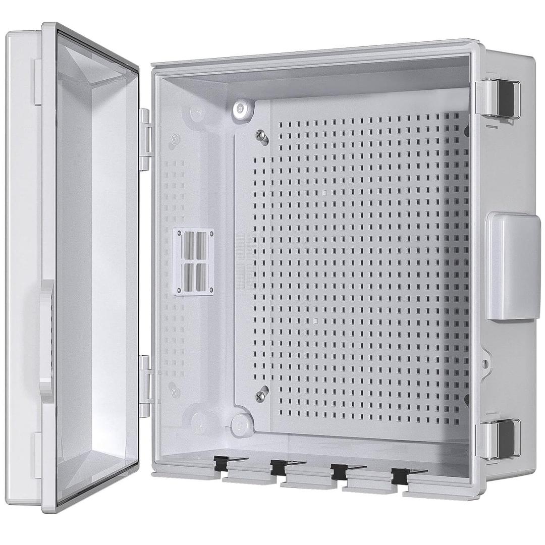 Electrical Junction Box, Ventilated Design, Cable Grommets, Indoor/Outdoor Use with Mounting Panel & Hinged Cover. Waterproof IP 65. (Grey Cover, 13"x13"x5.1")