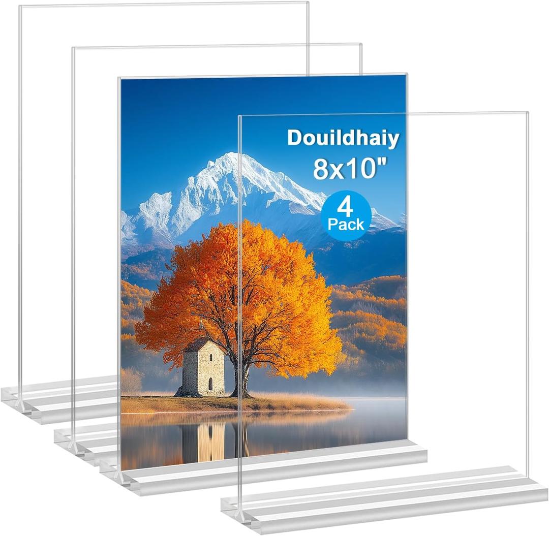 Acrylic Picture Frames 8x10 inches, 4 Pack Clear Plastic Picture Frames Holder Standing,8x10 Double Sided Picture Desktop Display for Photo Home Office -Vertical