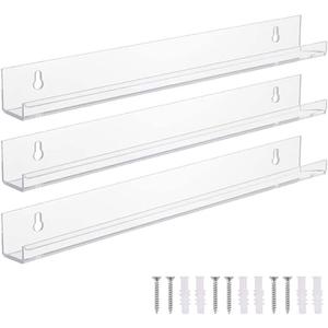 Vinyl Records Shelf Wall Mount 3 Pack 12 Inch Clear Acrylic Album Record Holder for Wall Display Daily Listening and LP Storage Music Wall Art Shelves Rack for Home Decor, Transparent (3pcs Transparent)