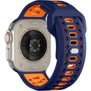 Maledan 26MM Sport Band Compatible with Apple Watch Ultra 2/Ultra/Ultra 3 Band 49mm 46mm 45mm 44mm 42mm Men, Honeycomb Breathable Silicone Waterproof Strap for iWatch Apple Watch Series 11 10 9 8 7 6 5 4 3 SE (Navy Blue/ Orange)