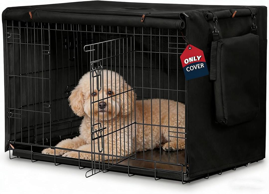 Dog Crate Cover for Anxiety,Water-Resistant,Windproof & Sun Resistant 600D Oxford Kennel Cover with Storage Bag,Calming Indoor Outdoor Pet Crate Cover for 24 Inch Wire Crates,Machine Washable,Black