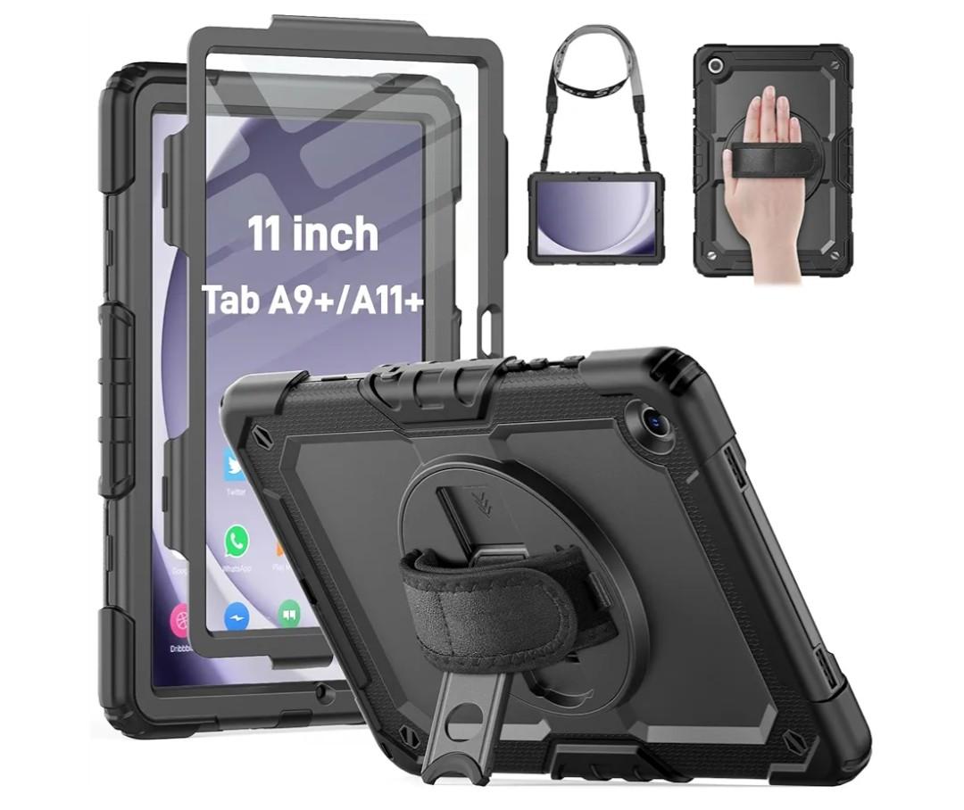 HXCASEAC Case for Samsung Galaxy Tab A9+ Plus / A11+ Plus 11 Inch, Protective with Screen Protector/Hand Strap/Pen Holder, Shockproof for Samsung A9 Plus Tablet Case SM-X210 SM-X218 SM-X230 - Black
