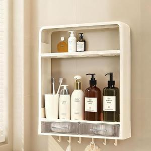 Floating Shelves for Wall, Bathroom Wall-Mounted Shelves, Suitable for Bathroom Storage, Kitchen Storage, Corner Wall-Mounted Storage cabinets (2-Tier)