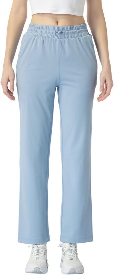 Women's Moisture-Wicking Crop Flare Pants - Shockcord Waist, Compressive Fabric & Side Pockets | Yoga,Fitness,Daily Use (Blue, M)