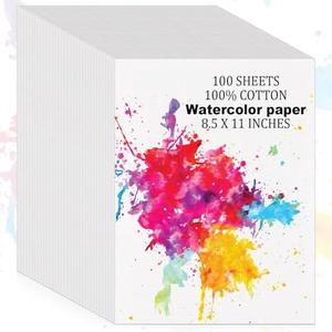 100 Sheets 100% Cotton Watercolor Paper Bulk, 8.5" x 11" 140lb/300 GSM Cold Press Water Color Paper White Paint Paper Suitable for Kids Adult Watercolor Drawing