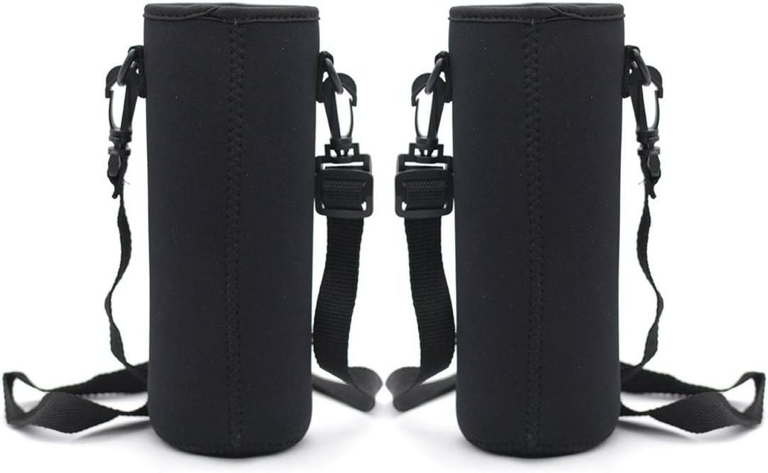 Kvvdi 2 Pack 32 oz Neoprene Glass Water Bottle Cooler Sleeve Insulator 32oz Bottle Cover Holder Carrier with Shoulder Strap, 3 X 8 inch, 32 to 40 oz