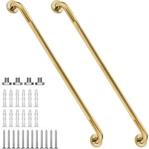 48 Inch Shower Grab Bar 1.25" Dia, 2 Pack Gold Anti Slip Bathroom Grab Bar, 304 Stainless Steel Knurled Handicap Grab Bars, Safety Support Handrail,Bath Shower Handle for Elderly Injury Senior
