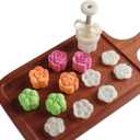Moon Cake Mold Chinese Mid-autumn Festival Cookie Stamp Set, Thickness Adjustable 50g 6 Stamps Mooncake Shortbread Press DIY Decoration Hand Cutter Cake Polvoron Mold, White