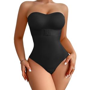 Shapewear Bodysuit Tummy Control Strapless Bra Shapewear for Women Strapless Faja Body Shaper Thong Light Shapewear (Small, Black-bulit in Bra)