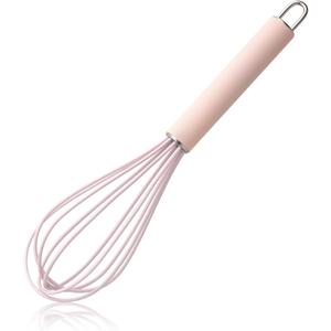 GorGin high temperature and easy to clean silicone whisk, wisk,stirrer, 10 inch, grip good grip design for Blending Whisking Beating Stirring Cooking Baking (1 Pack | Pink)